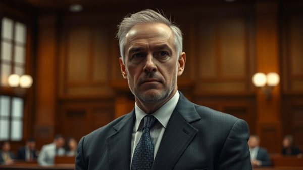 Serious man in courtroom setting, Gilgo Beach context.