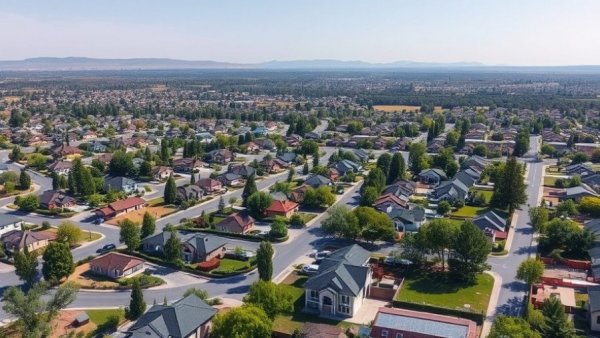 Pflugerville property acquisition: Aerial view of a suburban landscape against mountains.