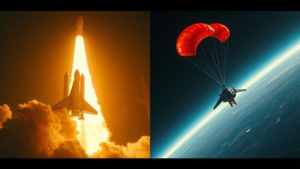 Epic spacecraft launch and descent during historic re-entry Artemis spacecraft.