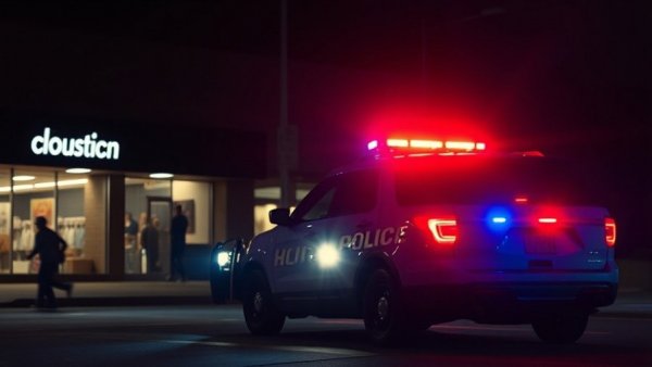 Houston police SUV with flashing lights at night.