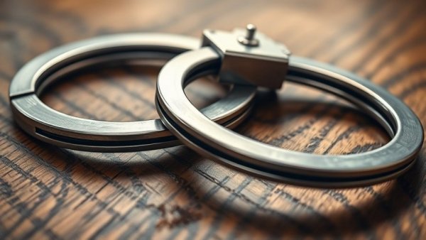 Metallic handcuffs on wooden surface, Houston breaking news.