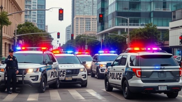 Houston police cars at urban intersection, pedestrian safety news.
