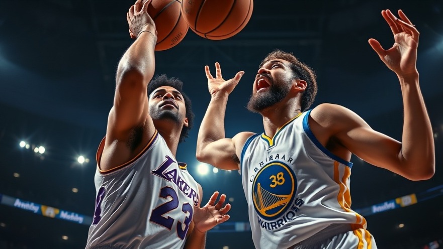 Excited Lakers and Warriors players mid-air, capturing intense Dallas sports updates.