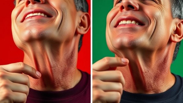 Neck exercise comparison for sagging face and turkey neck.