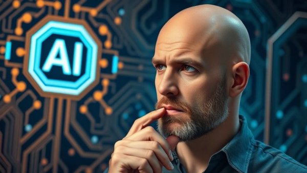 Serious discussion on AI roadmap with digital elements.