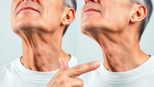 Exercise to lift a sagging face shown in neck comparison image.