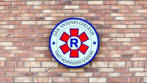 San Antonio College First Responders Academy emblem on brick wall, san antonio news today