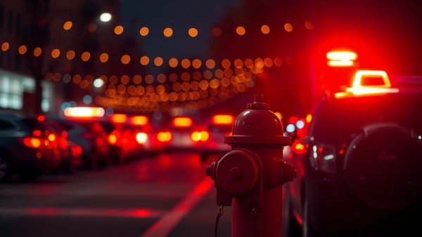 Austin news shooting scene, emergency lights in parking lot.