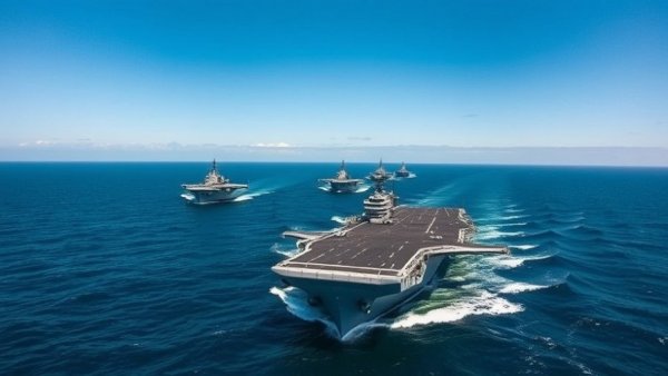 US military ships in formation during mine clearance in Strait of Hormuz.