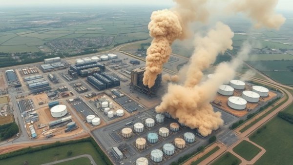 Houston news highlights industrial demolition aerial view.
