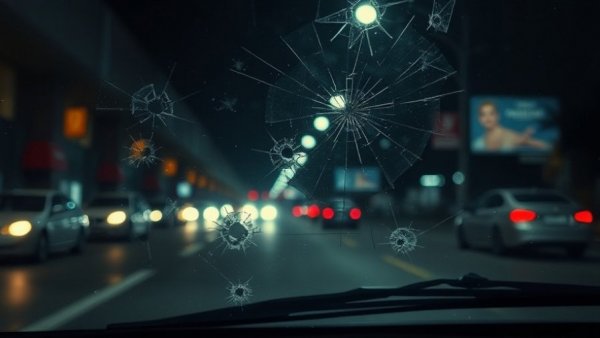 Houston news shooting today: vehicle windshield with bullet holes at night.
