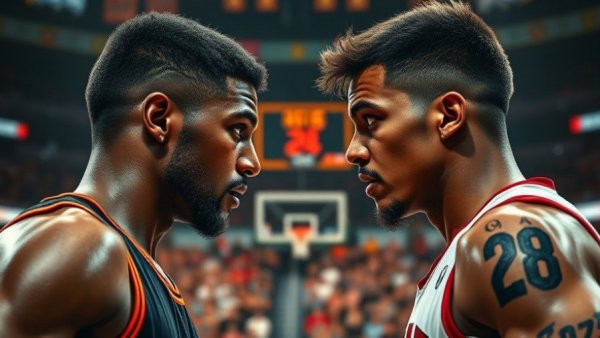 Intense basketball face-off, NBA playoff tactics highlighted.