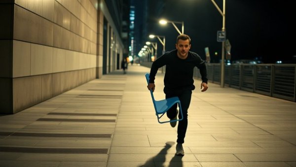 Surveillance image showing a person with a chair at night in urban setting, attack on OpenAI CEO context.