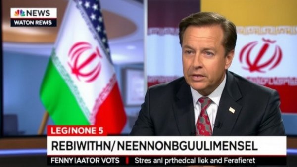 US news articles anchor on international broadcast with flags.