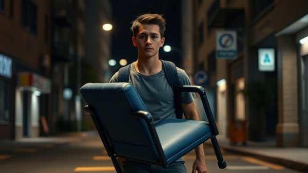 Houston news: Security camera captures young man carrying a chair.