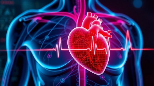 Illustration of human heart and blood clot, health and wellness concept.