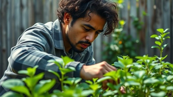 San Antonio urban gardening scene with focused gardener.
