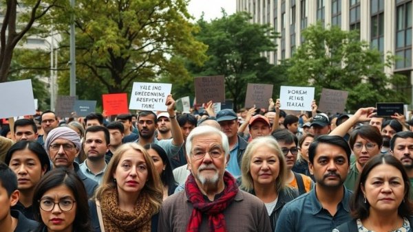 Protests on Texas immigration policies with diverse crowd holding banners.