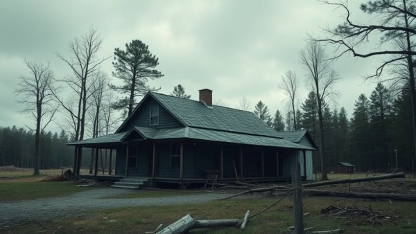 Flood impact on Camp Mystic with visible storm debris.