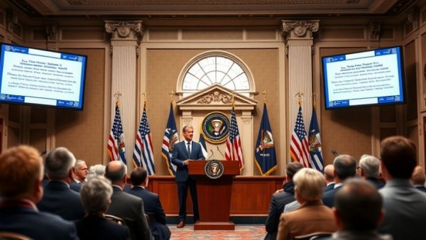 Press briefing with presenters at White House podium.