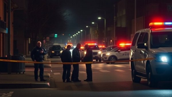 Austin news shooting scene; police vehicles and officers at night.