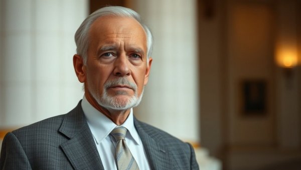 Elderly man in formal attire discussing political news in the US.