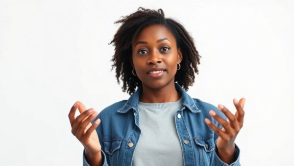 African American woman sharing mental health tips on white background.
