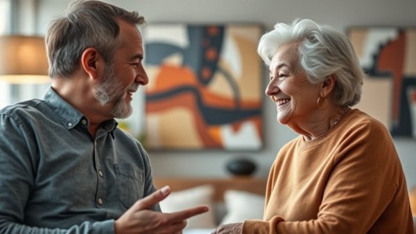 Engaging conversation on mental wellness for seniors at home.