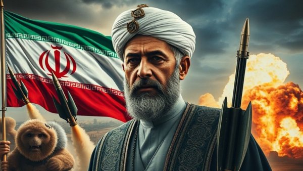 Illustration of Iran military methods and economic threats with dramatic visuals.