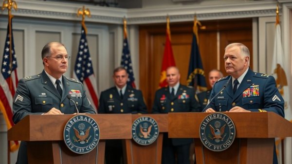 Authoritative military officers discussing issues at Pentagon press conference