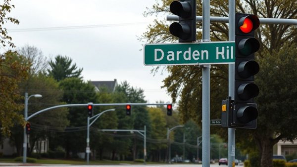 Street sign and traffic lights at Darden Hill Rd intersection, Austin news.