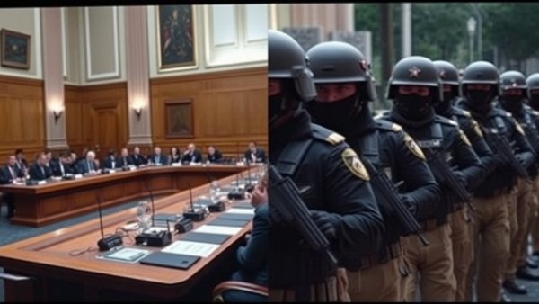 Funding for ICE and CPB panel discussion with tactical officers in split-screen.