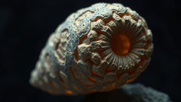 Close-up of fossil revealing sponge evolution details.