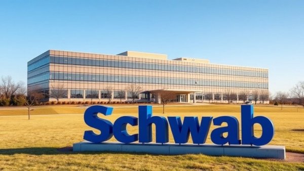 Charles Schwab building in Dallas financial services area with signage.