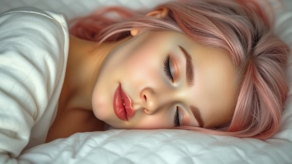 Woman with pink hair displaying obstructive sleep apnea symptoms.