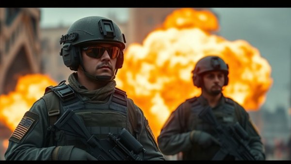 Military presence and explosion scene in a tense middle-eastern setting.