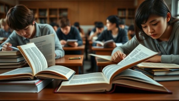 Students studying with textbooks at Dripping Springs ISD new high school.