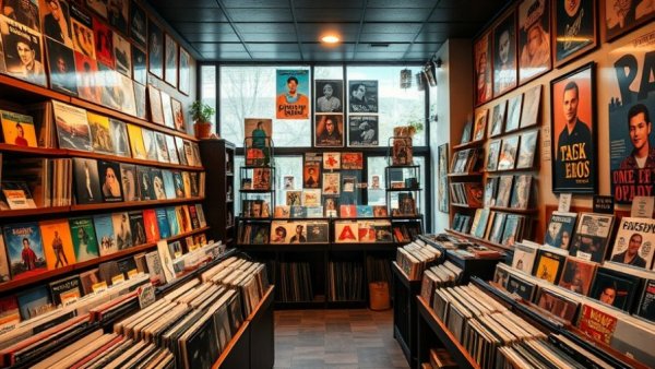 Colorful record store display during Record Store Day.