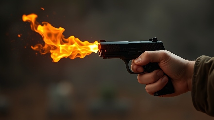 Gun violence in Houston depicted by a hand holding a pistol with flames.