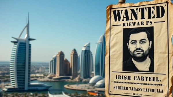 Reward for Irish cartel boss poster with Dubai skyline.