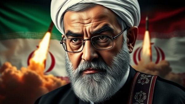 Iranian leader and missile launch scene representing US news today.