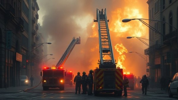 San Antonio firefighters respond to a large smoke scene with trucks and equipment.