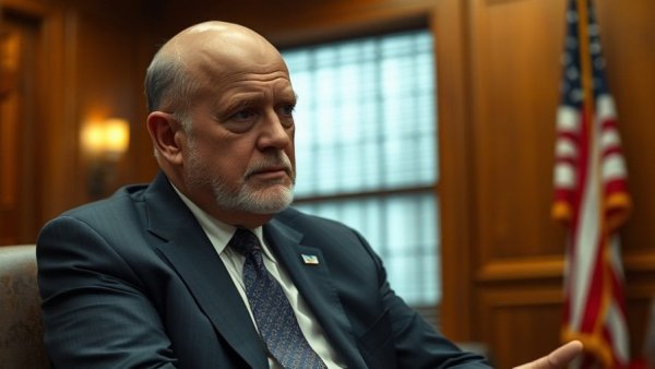 Elderly man in office discussing Houston immigration ordinance funding fight.