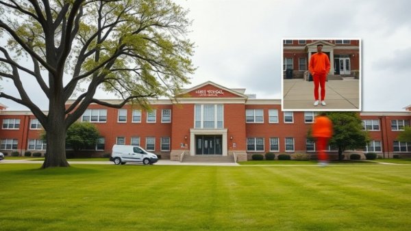 Houston school safety news: high school building with inset image.