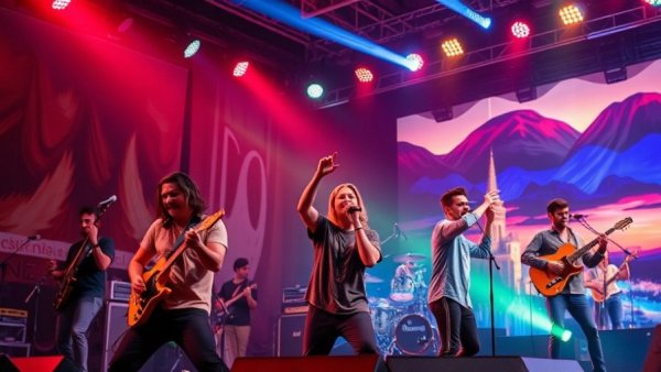 Live music in San Antonio band performing on a vibrant stage.