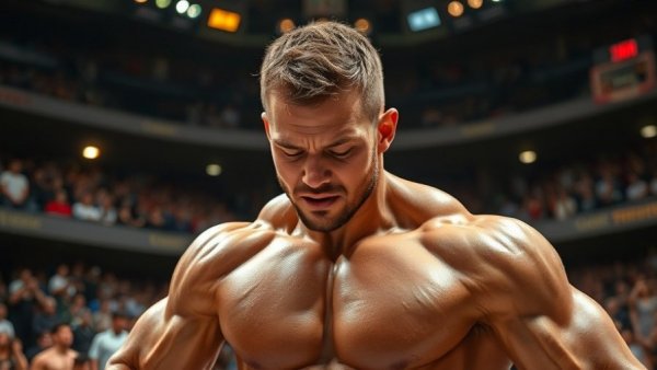 Muscular man with intense focus in vibrant arena for news in the US.