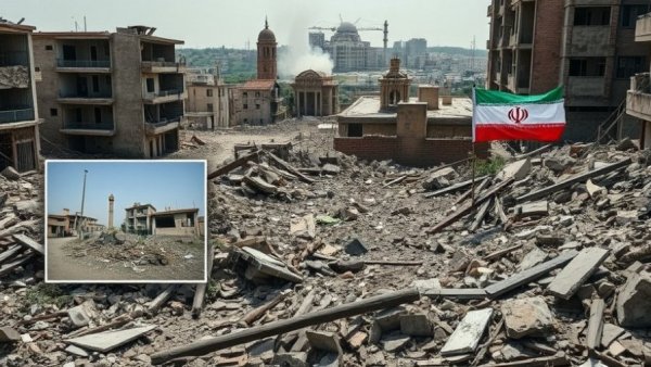 Iran US Israeli strikes economic damage displayed through urban devastation.