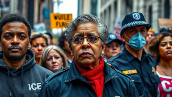 National news headlines: protest against ICE with concerned individuals.
