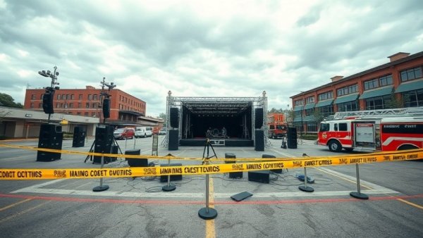 IRONMAN Texas area secured with caution tape and emergency vehicles.