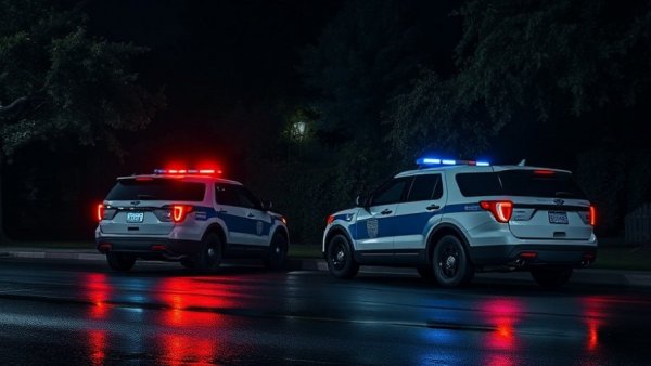 San Antonio police vehicles at night during a robbery investigation.